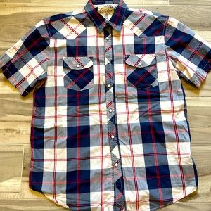 Coastal Men’s Plaid Shirt size XXL red blue Pearl Snap Button down